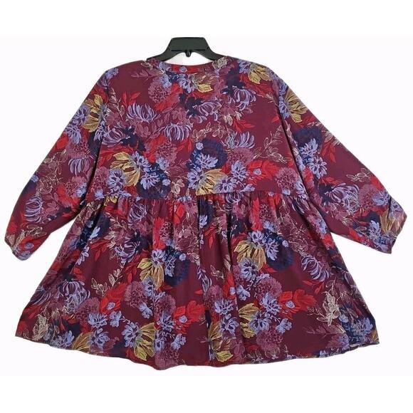 Chelsea Studio~Plus Size(26/28)2X~ Red/Brown Floral Button-Up Bloyse 3/4 Sleeve - Picture 9 of 14